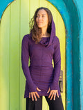 women's plant-based textured jersey long sleeve versatile cowl neck purple tunic with thumbholes #color_plum