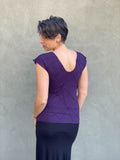 women's plant based rayon jersey stretchy textured cap sleeve purple v-neck t-shirt #color_plum