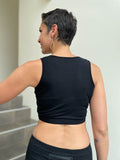 caraucci plant-based rayon stretch jersey black cross over v neck bra top #color_black